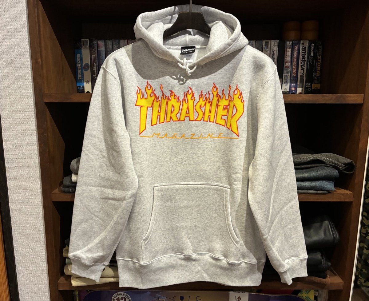 画像1: THRASHER FLAME LOGO HOODIE SWEAT PARKA（ASHGRAY） (1)