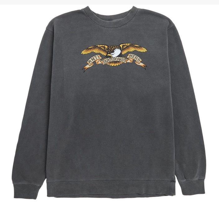 ANTIHERO Eagle Pullover Crewneck Sweatshirt- Specialty Body(PIGMENT BLACK )